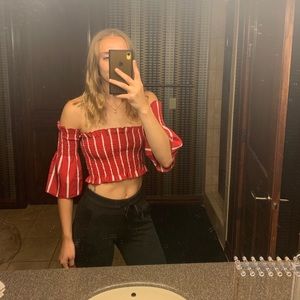 SHEIN Stripped Flounce Sleeved Top